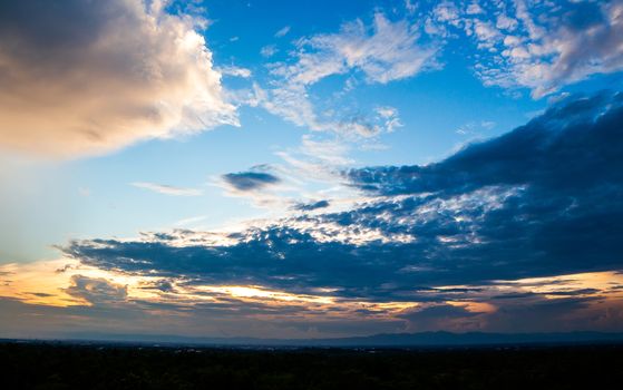 colorful dramatic sky with cloud at sunset