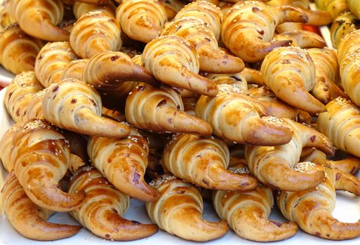 A market stall sells freshly baked Taiwan style croissants
