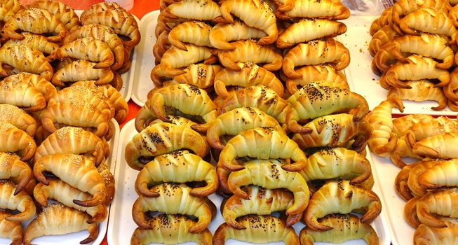 A market stall sells freshly baked Taiwan style croissants