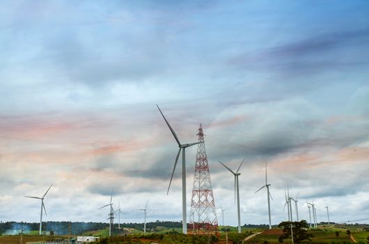 Wind turbines on sunny morning