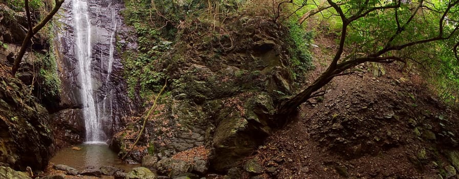 The rugged terrain of the Dajin waterfall in southern Taiwan