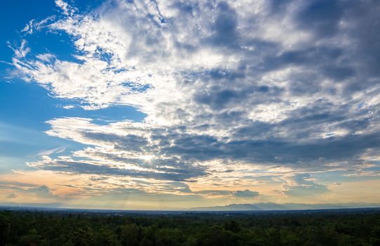 colorful dramatic sky with cloud at sunset