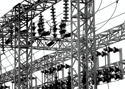 Electric substation with regulators and large ceramic insulators
