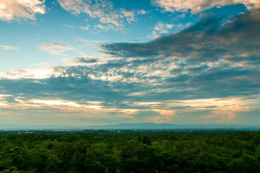 colorful dramatic sky with cloud at sunset