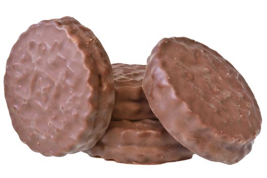 Shortbread cookie sandwich in chocolate icing isolated on a white background.
