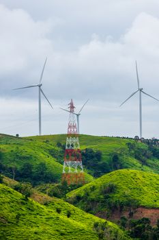 Wind turbines on sunny morning