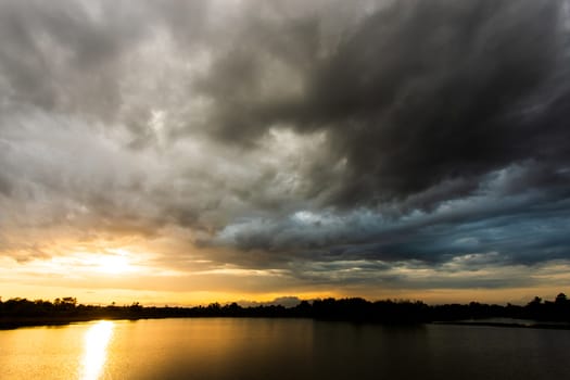 colorful dramatic sky with cloud at sunset