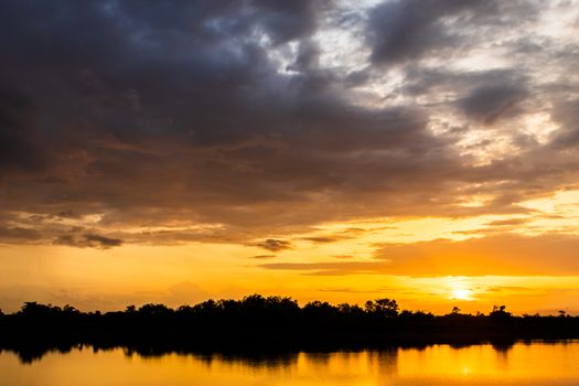 colorful dramatic sky with cloud at sunset