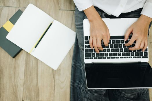 asian woman using computer. freelancer work remotely at home. leisure lifestyle