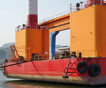 A large floating construction rig used for bridge building
