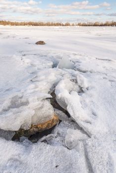 Detail of ice on the frozen Dnieper river in Kiev, Ukraine