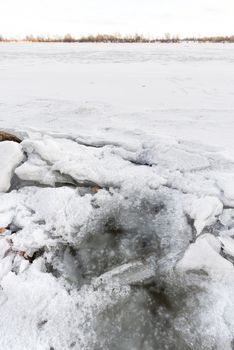 Detail of ice on the frozen Dnieper river in Kiev, Ukraine