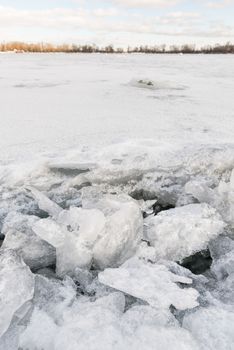 Detail of ice on the frozen Dnieper river in Kiev, Ukraine