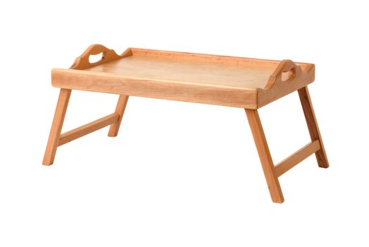 A folding breakfast table with legs on a white background. The isolated object
