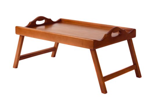 A folding breakfast table with legs on a white background. The isolated object