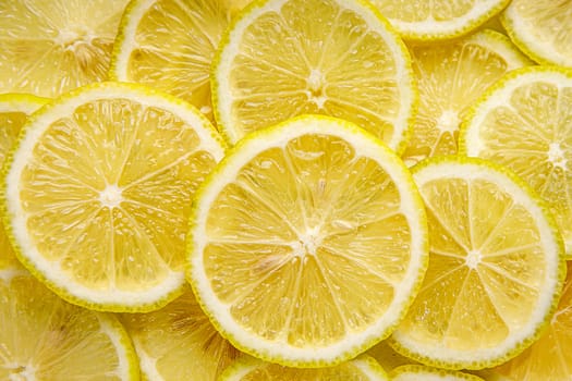 Lemon background. Top view of round slices