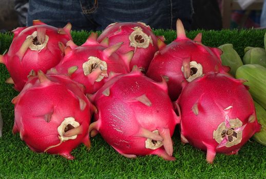 Dragon fruits or pitahaya as they are also called for sale at a market in Taiwan