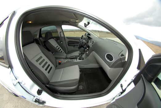 modern car interior with fish eye view