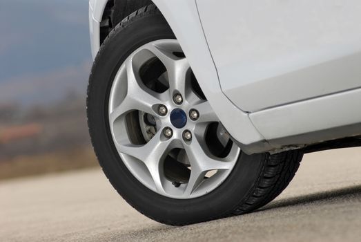 tire and alloy wheel on a passenger car