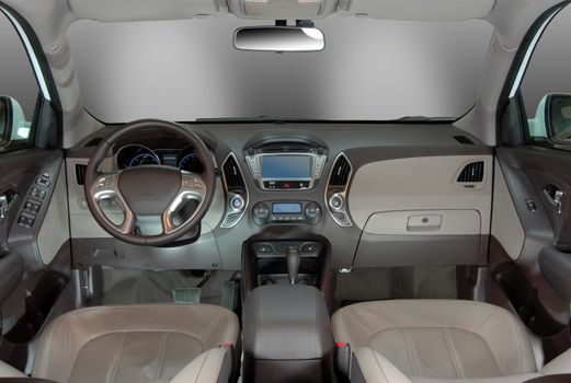 the inside of the passenger car, front view