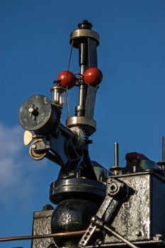 The regulator, also known as a governor, on an historic steam engine. Using centrifugal force to operate, it was invented by James Watt.