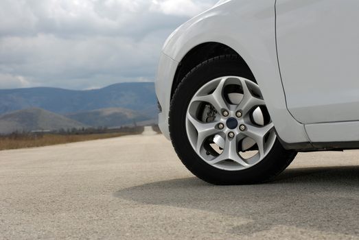 Wheel on a white sport car