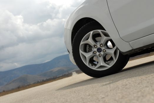 tire and alloy wheel on a passenger car