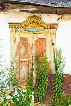 Old typical wooden ukrainian window in Kiev