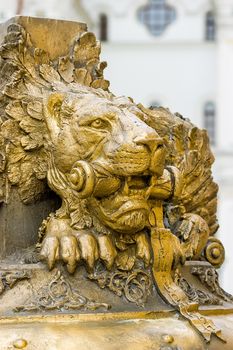 A detail of the golden Kiev Pechersk Lavra bell in Kiev. The Lion