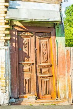 Old typical wooden ukrainian door in Kiev