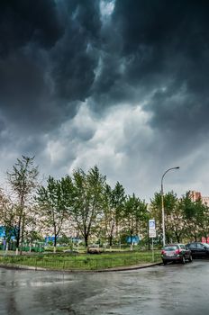 Stormy and rainy weather over the city of Kiev in Ukraine