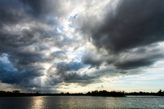 colorful dramatic sky with cloud at sunset