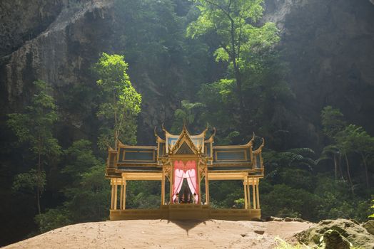 the Khua Kharuehat pavillion of the Tham Phraya Nakhon Cave and Hat Laem Sala in the Khao Sam Roi Yot Nationalpark on the Golf of Thailand south the Town of Hua Hin in Thailand.   Thailand, Hua Hin, November, 2019