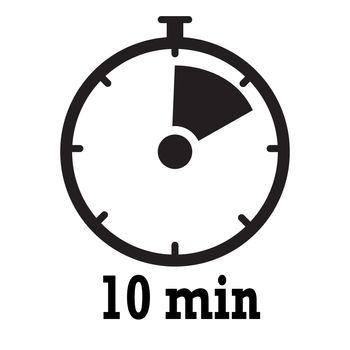 Timer icon. 10 minutes stopwatch symbol. Flat icon on white background. 