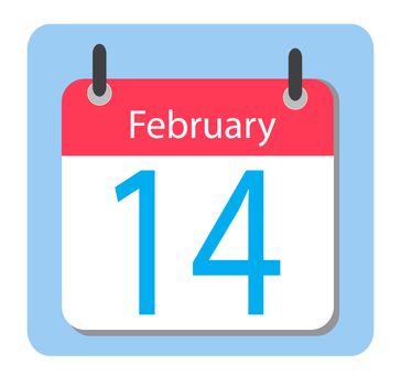 Valentines day flat calendar icon, February 14. Love Date.
