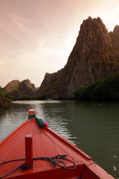 the landscape at the Khlong Khao Daeng river at the Sam Roi Yot Nationalpark near the Town of Pranburi on the Golf of Thailand south the Town of Hua Hin in Thailand.   Thailand, Hua Hin, November, 2019