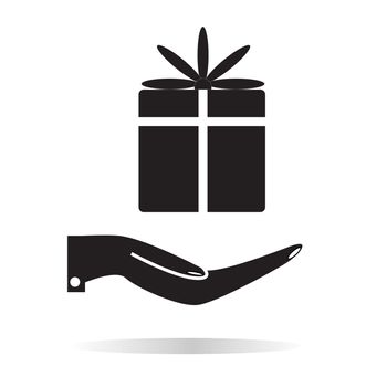 a gift in the hand icon. hand and gift sign. flat style. hand and gift icon for your web site design, logo, app, UI.