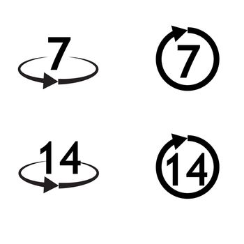 Return of goods within 7 or 14 days icon on white background. Warranty exchange symbol. flat style. 