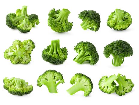 Fresh broccoli blocks for cooking isolated on white background.