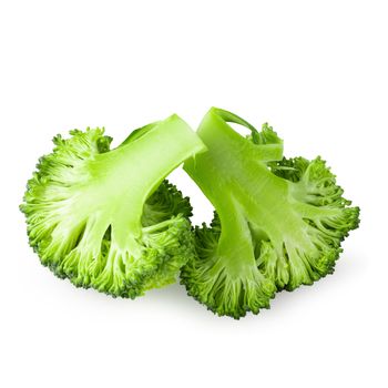 Fresh broccoli blocks for cooking isolated on white background.