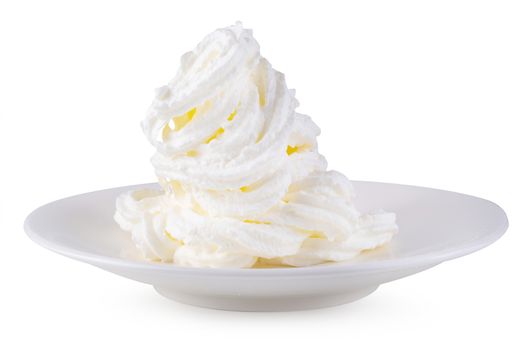 Bowl of whipped cream isolated on white background.