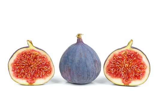 Whole and sliced figs isolated on white