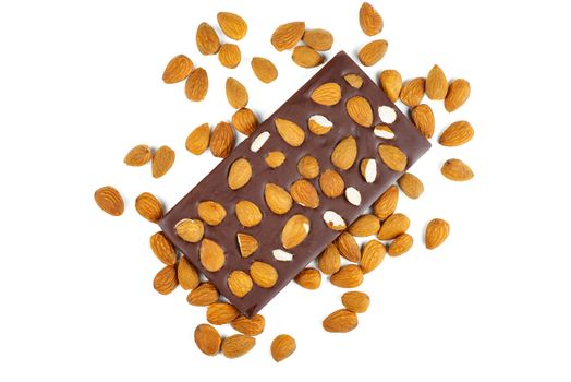 Homemade dark chocolate with nuts isolated on white background