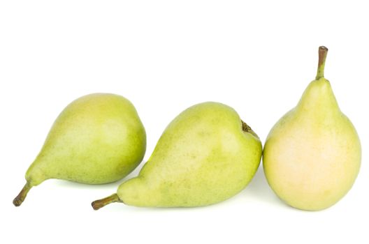 Three green pears isolated on white background