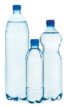 Plastic bottles with water isolated on white background