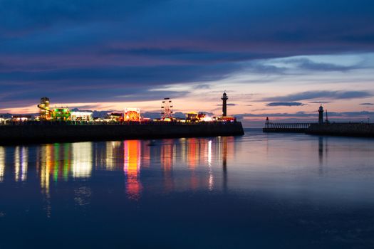 Whitby Annual regatta Fairground on the Pier at Night