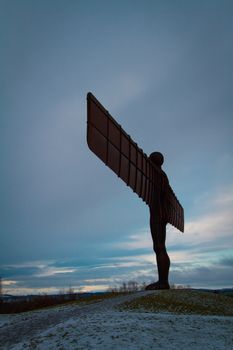 The Angel of the North statue on the A1 motorway in England