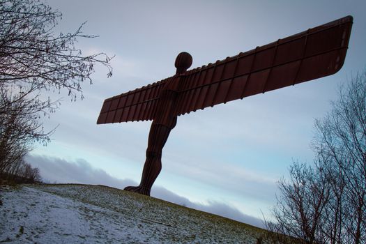 The Angel of the North statue on the A1 motorway in England