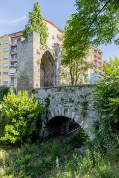 terni,italy june 12 2020 :ancient porta sant angelo entrance into the historic area all built in stone