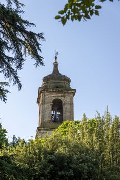 terni,italy june 12 2020 :bell tower of the cathedral of terni church in the historical part